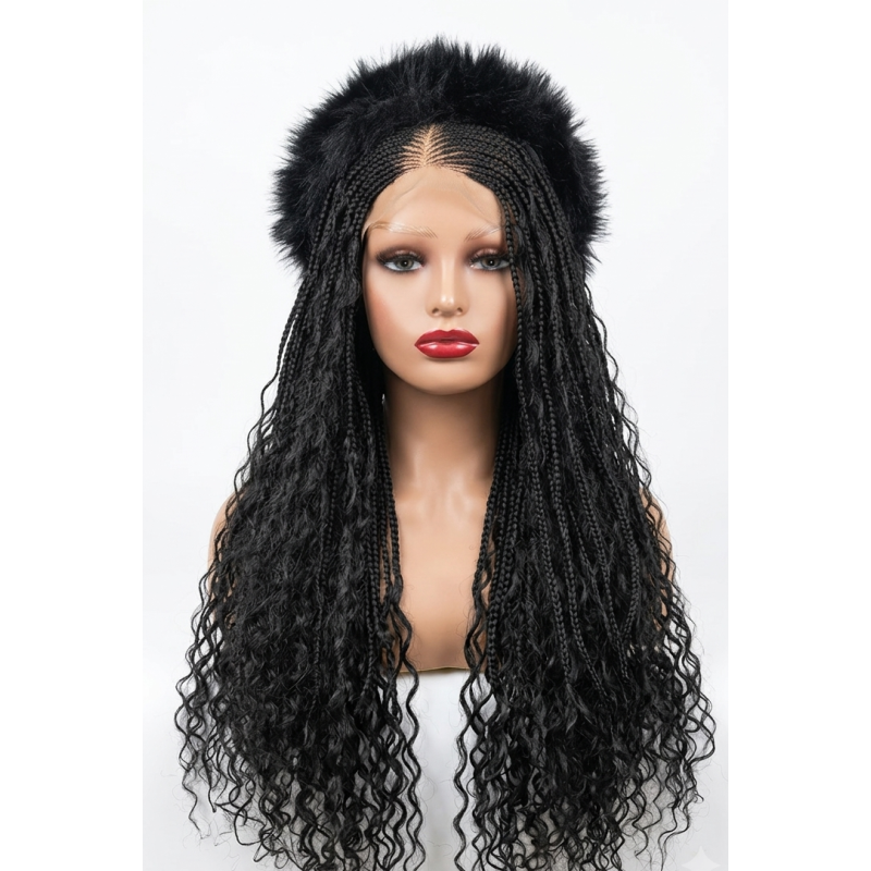 Perruque Lace Wig Tressée avec Bandeau Fourrure  Style Bohème | EBUN AFRO BEAUTY